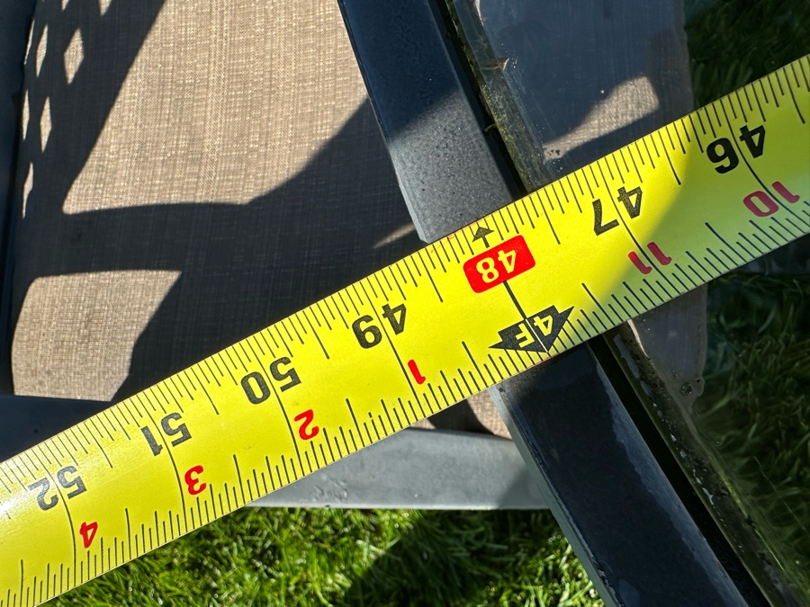 Frank Lloyd Wright Style Outdoor Furniture Glass Top Table 48R X 27H With Four Chairs (One Of The Chairs Has A Bent Support In Seat / Paint Is Peeling - See Photos) [Photo 10]