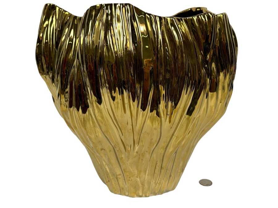 Large Gold Tone Ceramic Vase 13W X 12H