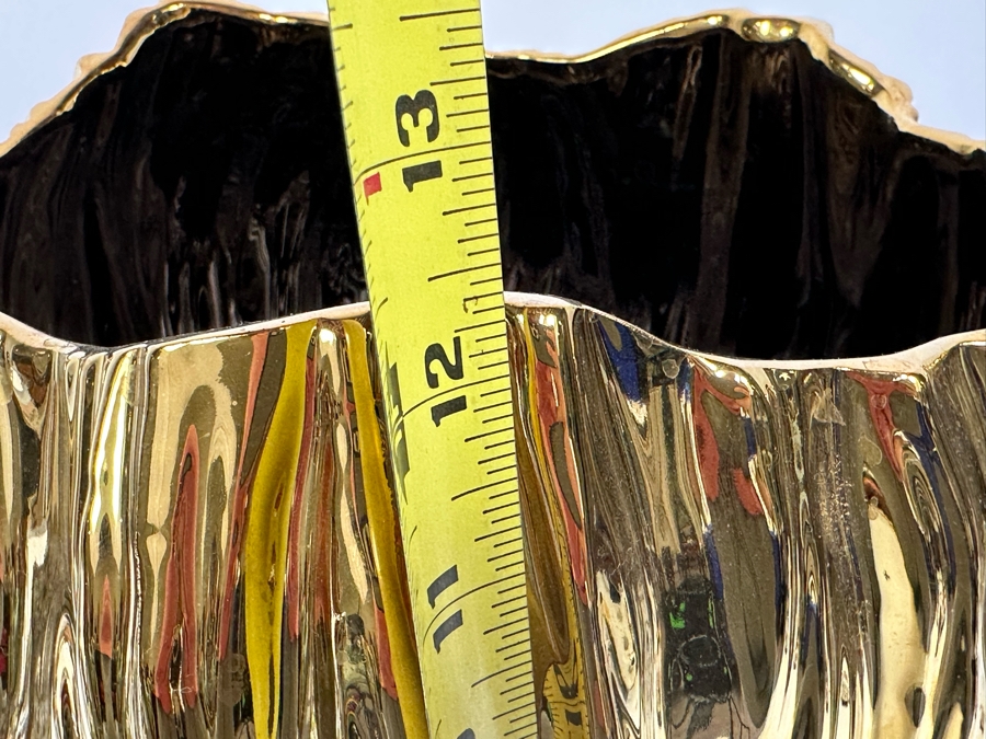 Large Gold Tone Ceramic Vase 13W X 12H [Photo 6]