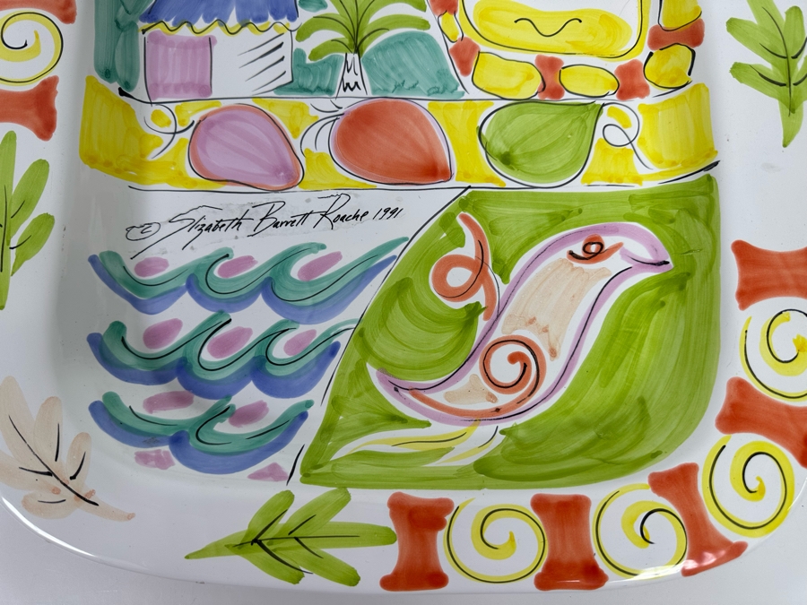 Hand Painted Square Platter By Elizabeth Barrett Roache 1991 Italy 16 X 16 [Photo 5]