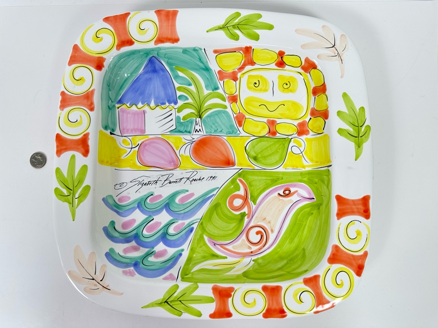 Hand Painted Square Platter By Elizabeth Barrett Roache 1991 Italy 16 X 16 [Photo 2]