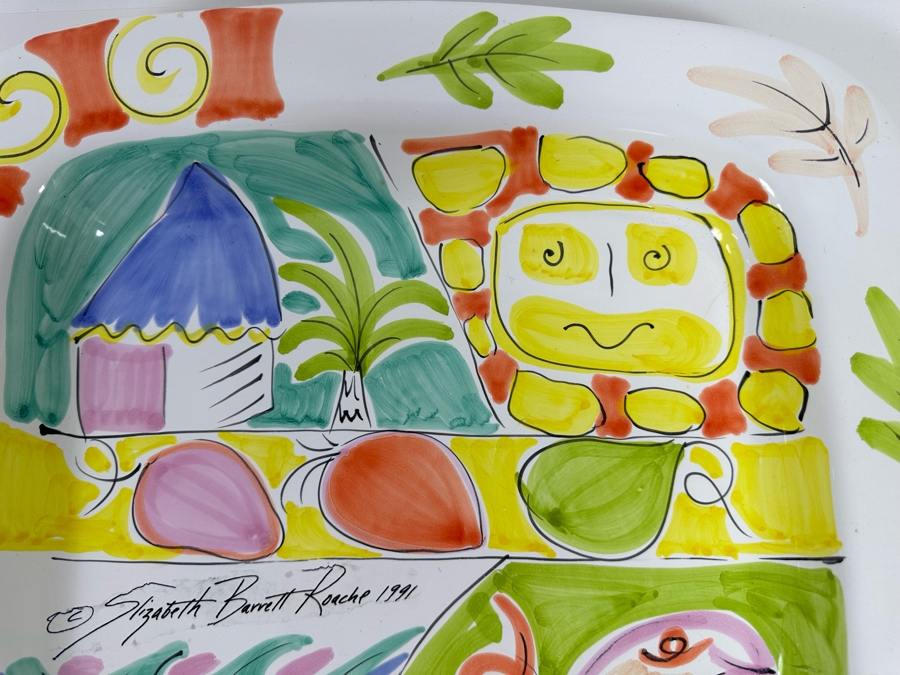 Hand Painted Square Platter By Elizabeth Barrett Roache 1991 Italy 16 X 16 [Photo 4]