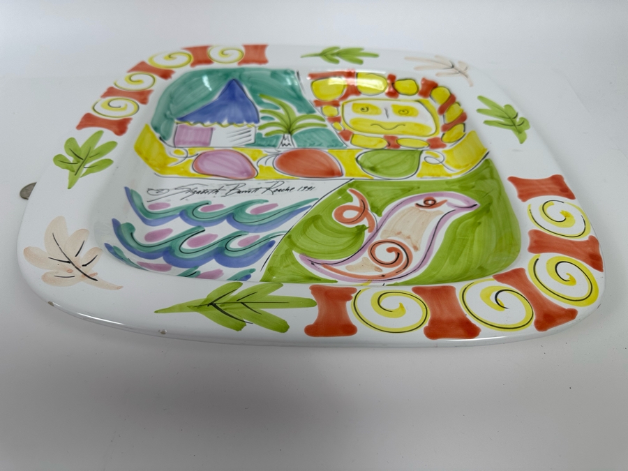 Hand Painted Square Platter By Elizabeth Barrett Roache 1991 Italy 16 X 16 [Photo 7]