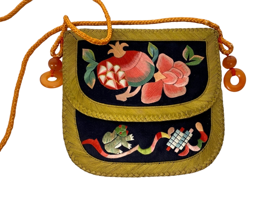 Vintage Chinese Embroidered Purse 4.5 X 4.5