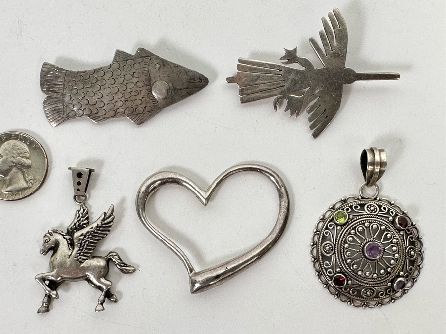 Sterling Silver Pins Brooches And Pendants 43g TW [Photo 2]