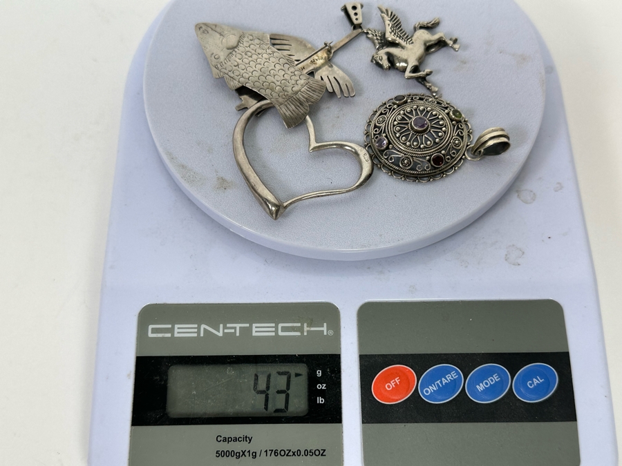 Sterling Silver Pins Brooches And Pendants 43g TW [Photo 15]