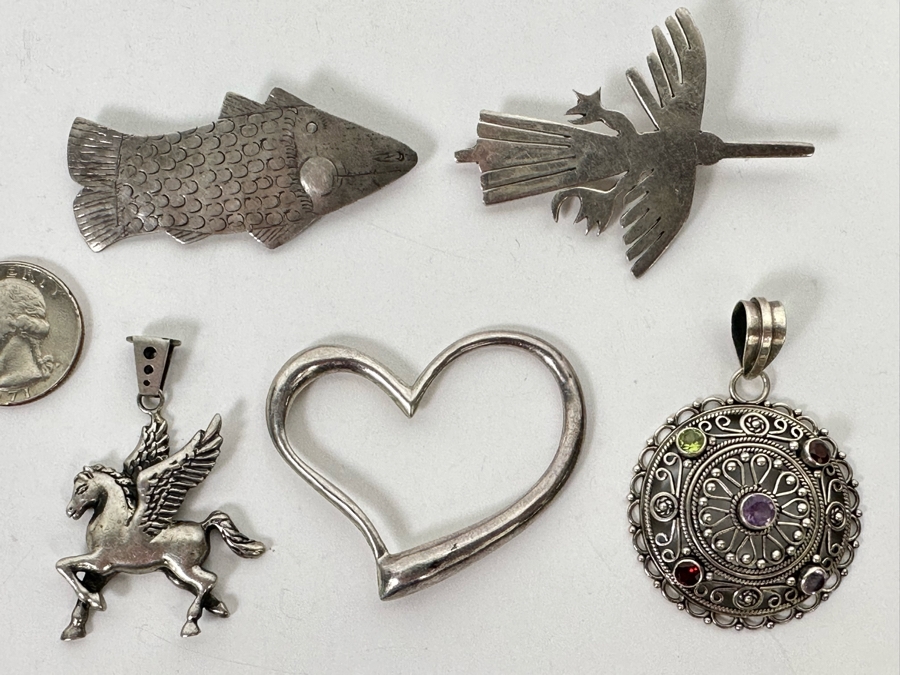 Sterling Silver Pins Brooches And Pendants 43g TW [Photo 3]
