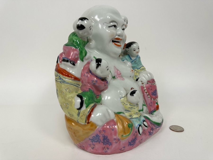 Chinese Porcelain Laughing Buddha With 5 Children 7.5W X 5D X 8H [Photo 8]