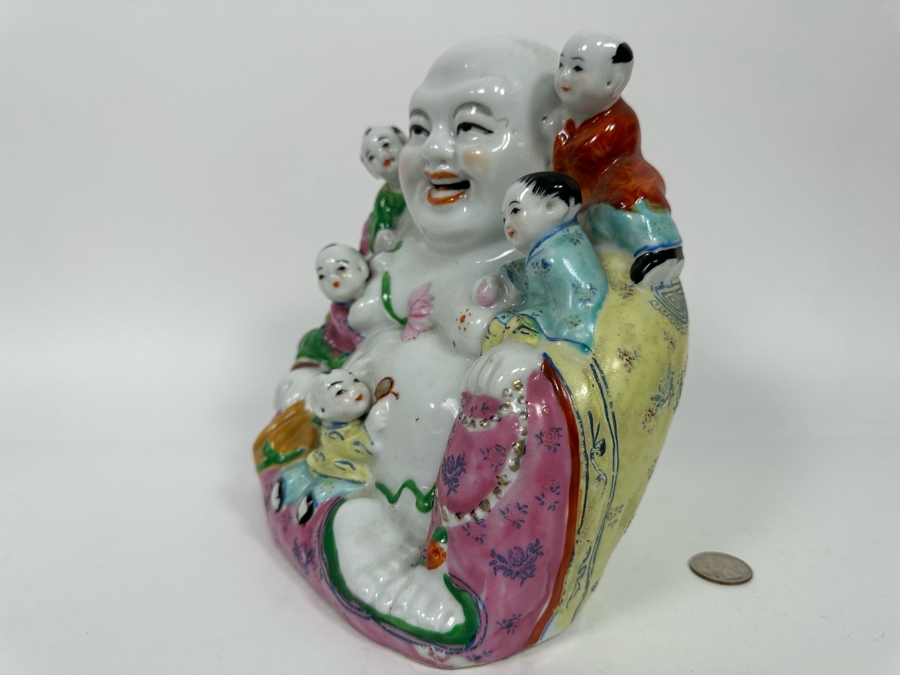Chinese Porcelain Laughing Buddha With 5 Children 7.5W X 5D X 8H [Photo 6]