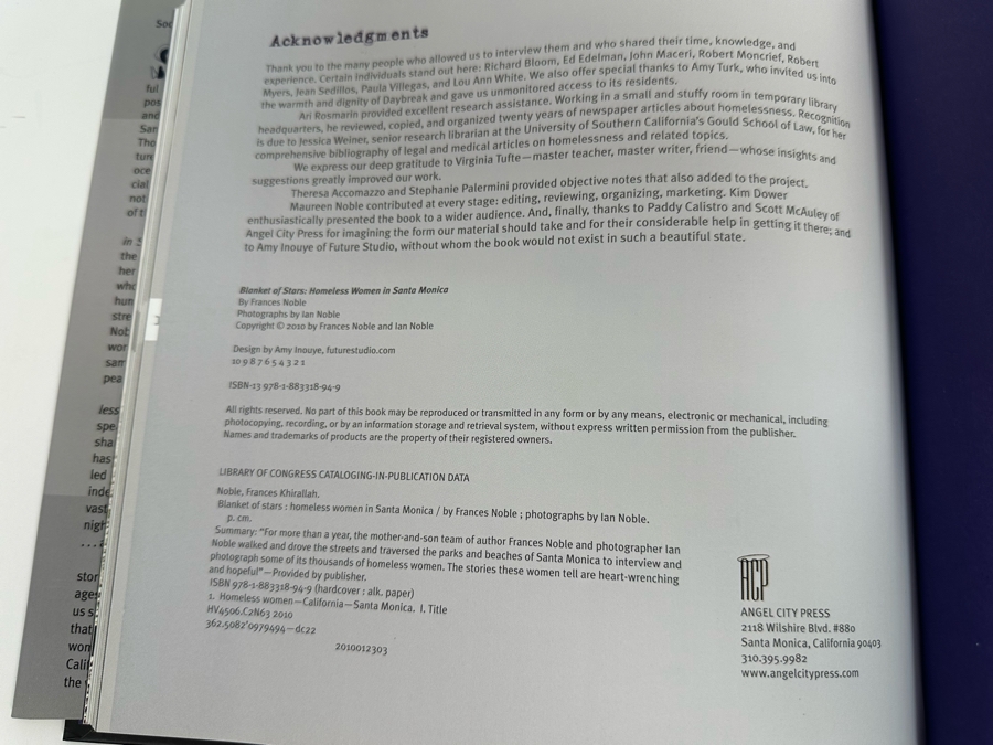 Signed Book Blanket Of Stars Homeless Women In Santa Monica Signed By Frances Noble [Photo 12]