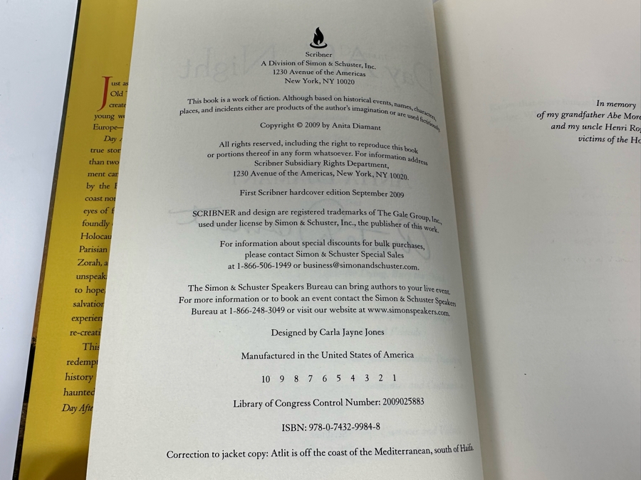 Signed Book Day After Night Signed By Anita Diamant [Photo 6]