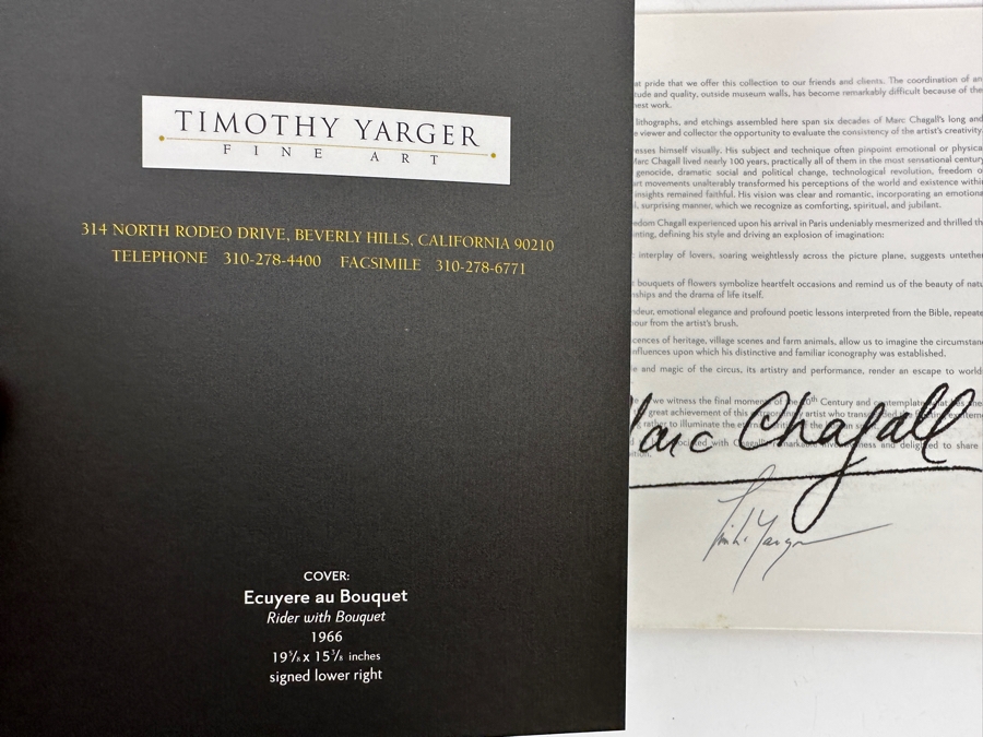 Limited Edition Of 2,000 Marc Chagall Artwork Catalog Book From Timothy Yarger Fine Art Gallery [Photo 3]