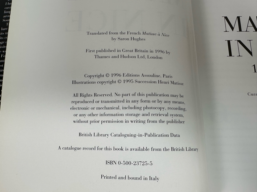 First Edition Book Matisse In Nice 1996 [Photo 4]