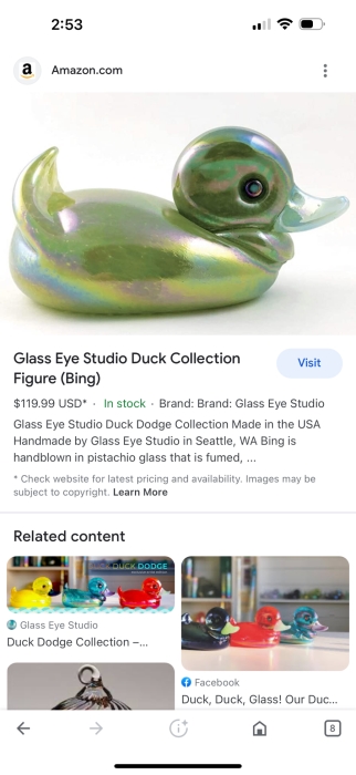 Glass Eye Studio Duck Figurine Seattle WA 7W X 4D X 3.5H [Photo 9]