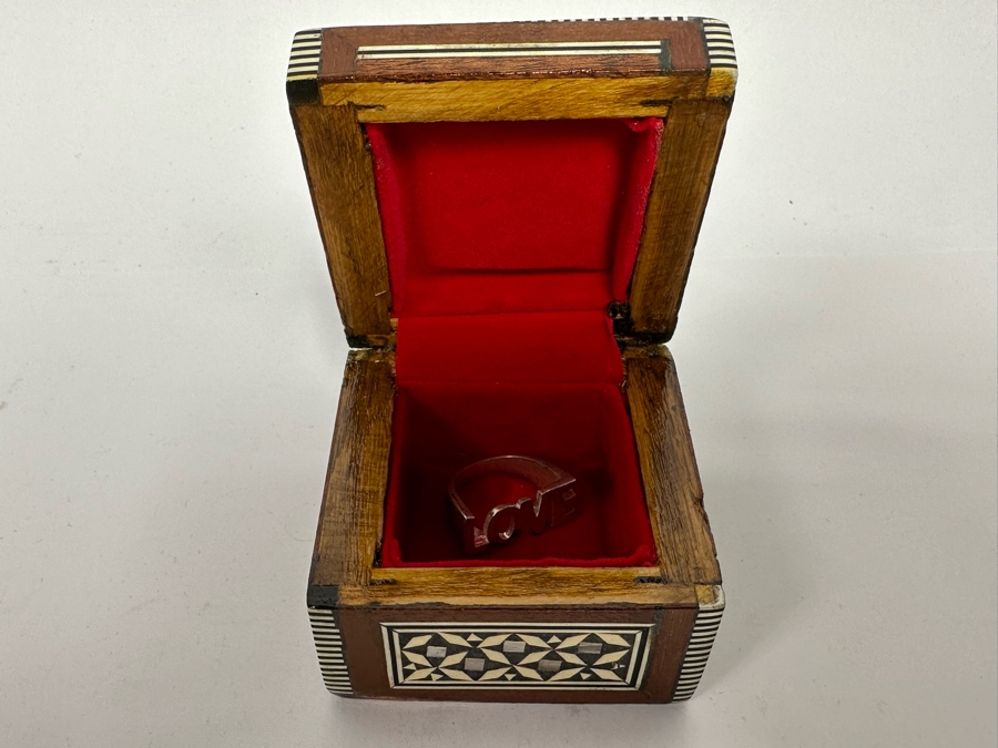 Vintage Inlaid Bone Indian Box 2.5W X 2.5D X 1.5H And Love Ring [Photo 7]