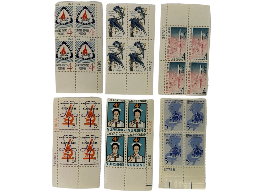 Mint Mid-Century Postage Stamp Blocks