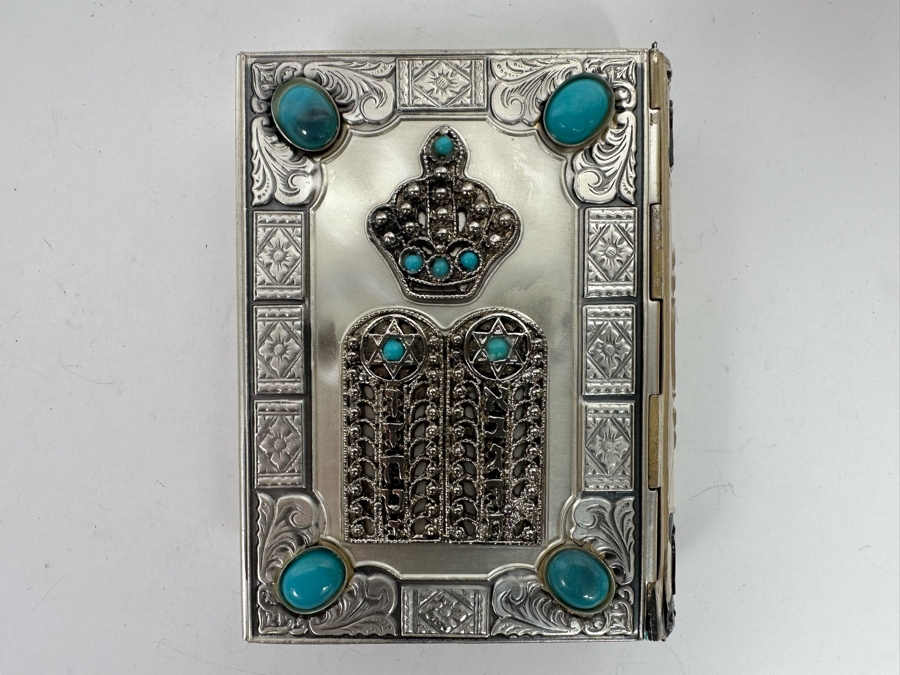 Vintage Silver-Plated Ornate Jewish Hebrew / English Bible Siddur Avodat Prayer With Turquoise [Photo 3]