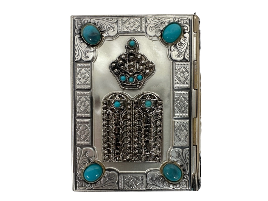 Vintage Silver-Plated Ornate Jewish Hebrew / English Bible Siddur Avodat Prayer With Turquoise [Photo 1]