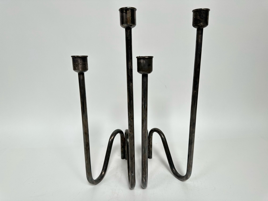 Lino Sabattini Signed Mid-Century Modern Candle Holders, A Pair Made In Italy Fiamma 12.5H [Photo 7]