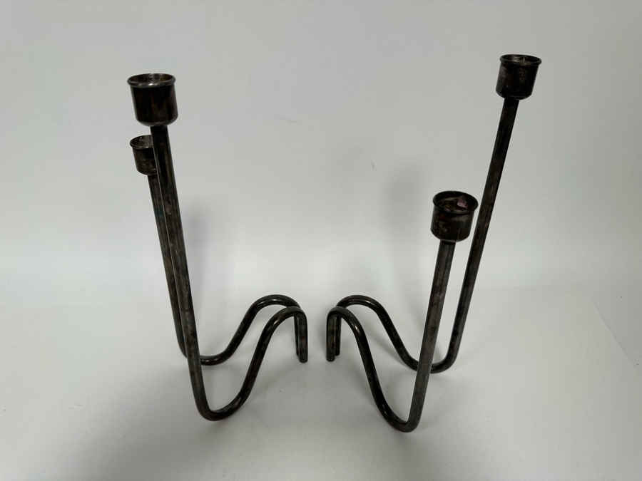 Lino Sabattini Signed Mid-Century Modern Candle Holders, A Pair Made In Italy Fiamma 12.5H [Photo 6]