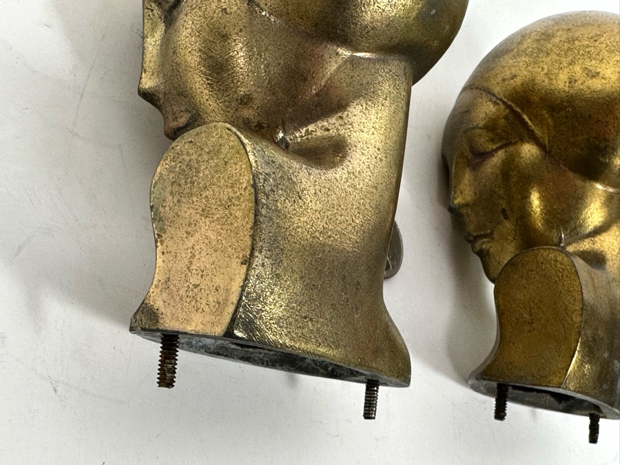 Pair Of Art Deco Gold Tone Metal Woman Busts Heads Statues 3 X 5 [Photo 9]