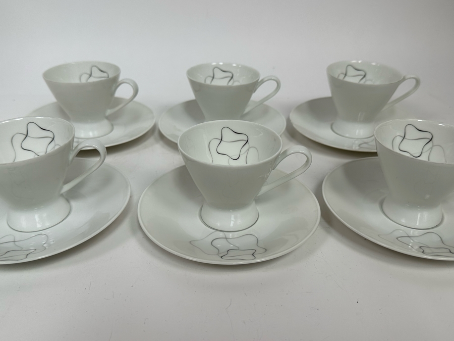 Raymond Lowry For Rosenthal Mid-Century (6) Cups And Saucers Linear Pattern 5W X 2.5H [Photo 3]