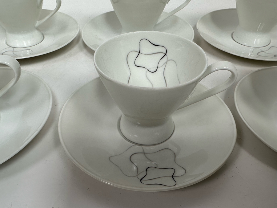 Raymond Lowry For Rosenthal Mid-Century (6) Cups And Saucers Linear Pattern 5W X 2.5H [Photo 5]
