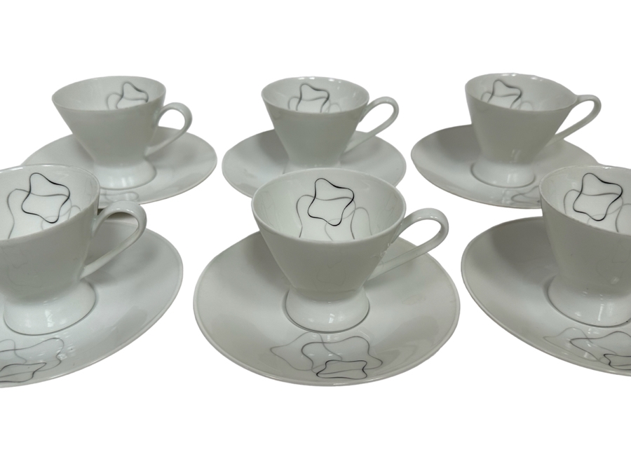 Raymond Lowry For Rosenthal Mid-Century (6) Cups And Saucers Linear Pattern 5W X 2.5H [Photo 1]