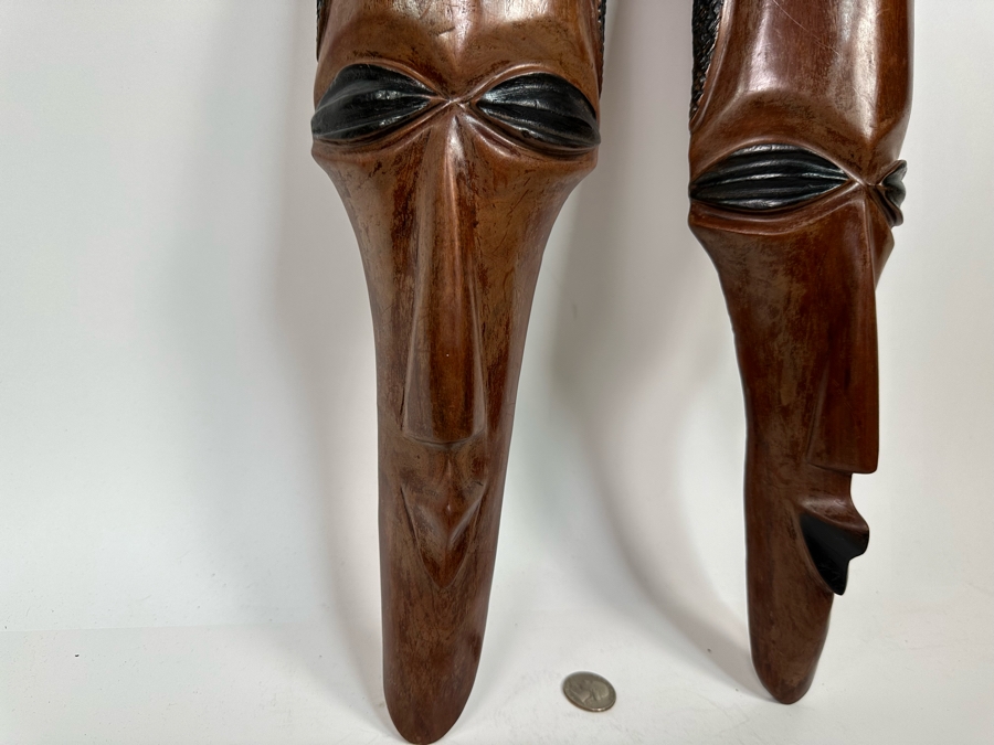 Pair Of Vintage Carved Wooden Ethnic Masks 23L X 5W [Photo 4]