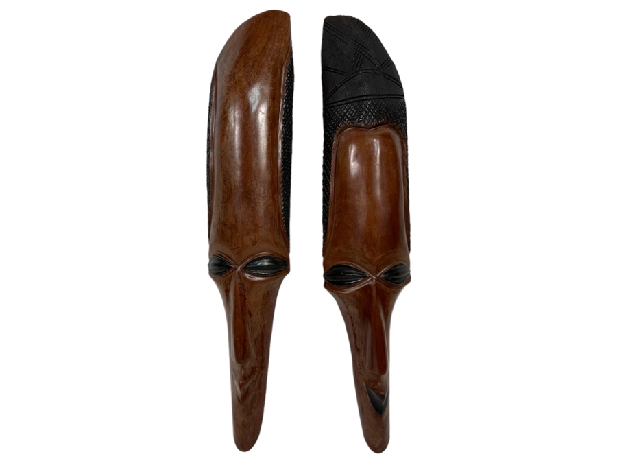 Pair Of Vintage Carved Wooden Ethnic Masks 23L X 5W