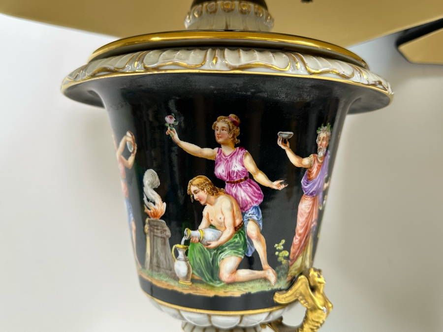 Pair Of Vintage Hand Painted Porcelain Urn Lamps 32H [Photo 13]