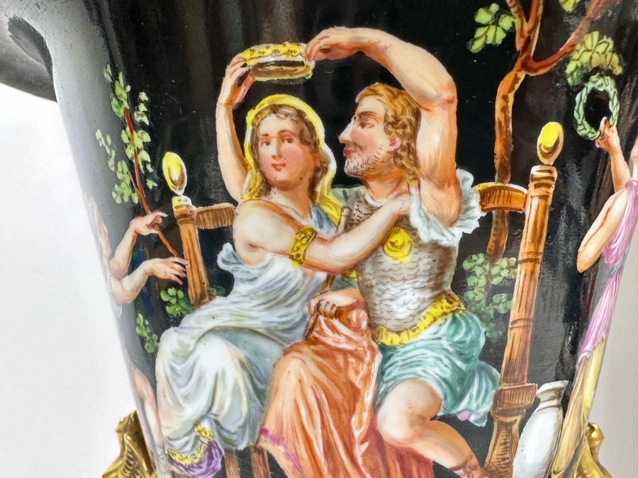 Pair Of Vintage Hand Painted Porcelain Urn Lamps 32H [Photo 6]