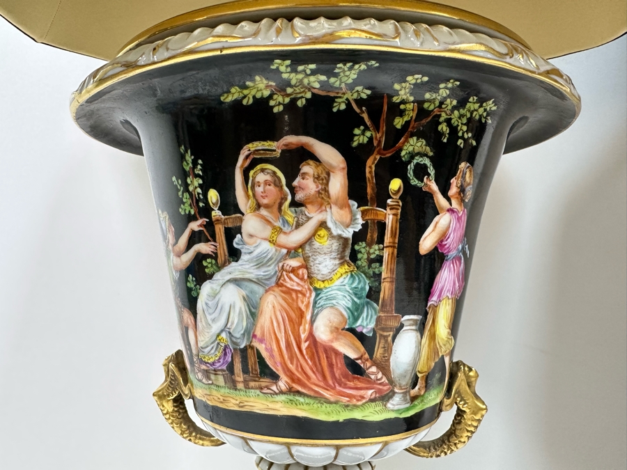 Pair Of Vintage Hand Painted Porcelain Urn Lamps 32H [Photo 5]