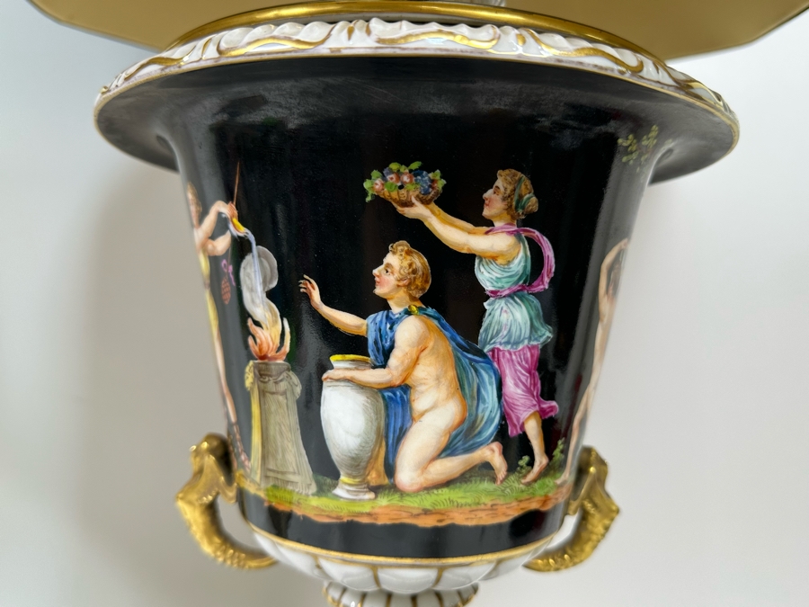 Pair Of Vintage Hand Painted Porcelain Urn Lamps 32H [Photo 18]