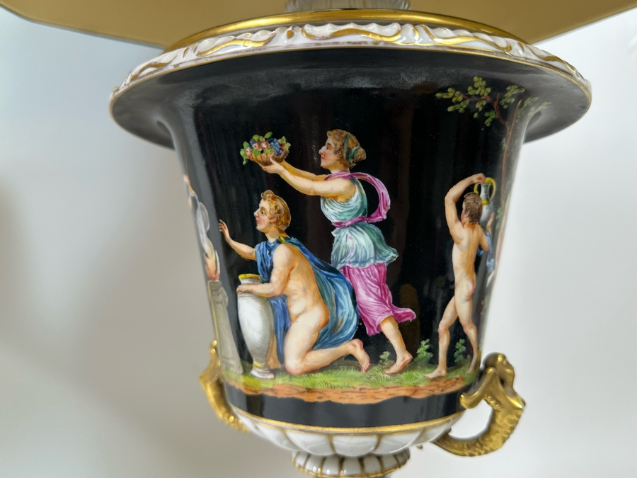 Pair Of Vintage Hand Painted Porcelain Urn Lamps 32H [Photo 29]