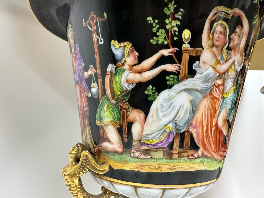 Pair Of Vintage Hand Painted Porcelain Urn Lamps 32H [Photo 9]