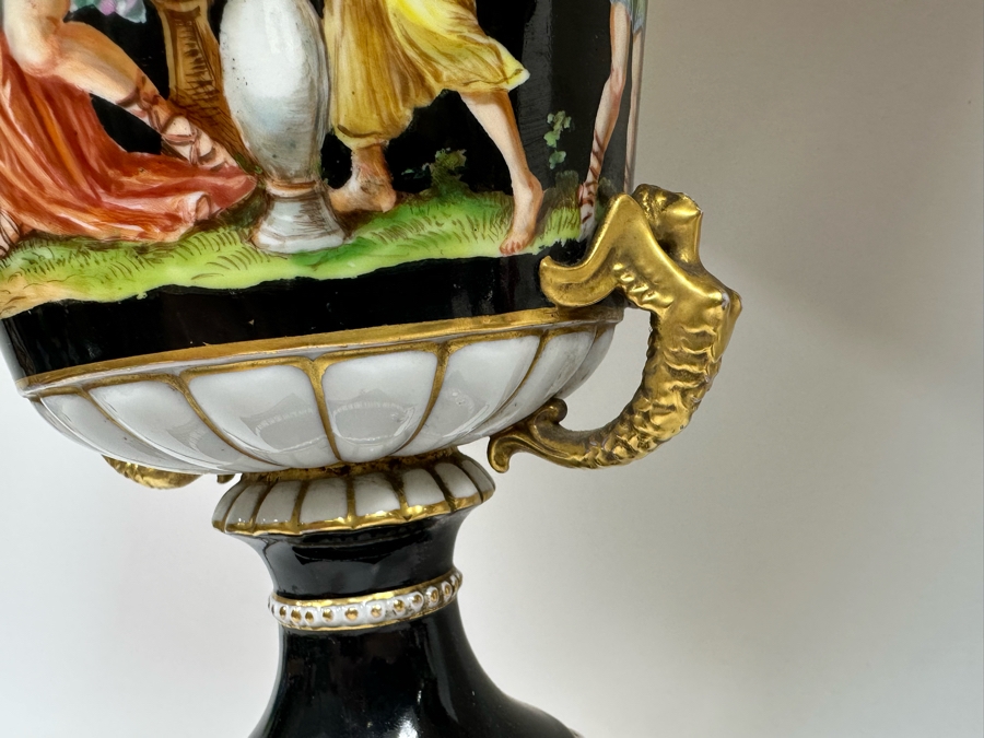 Pair Of Vintage Hand Painted Porcelain Urn Lamps 32H [Photo 8]