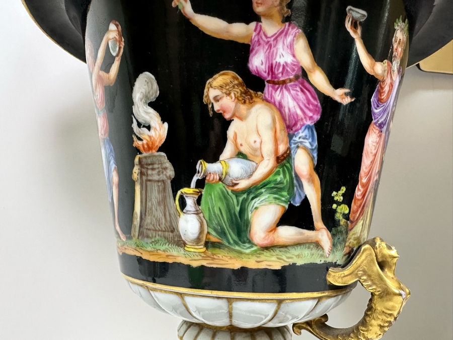 Pair Of Vintage Hand Painted Porcelain Urn Lamps 32H [Photo 14]