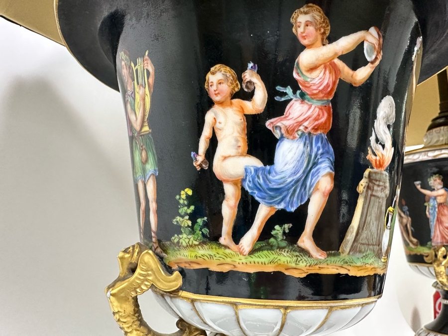 Pair Of Vintage Hand Painted Porcelain Urn Lamps 32H [Photo 16]