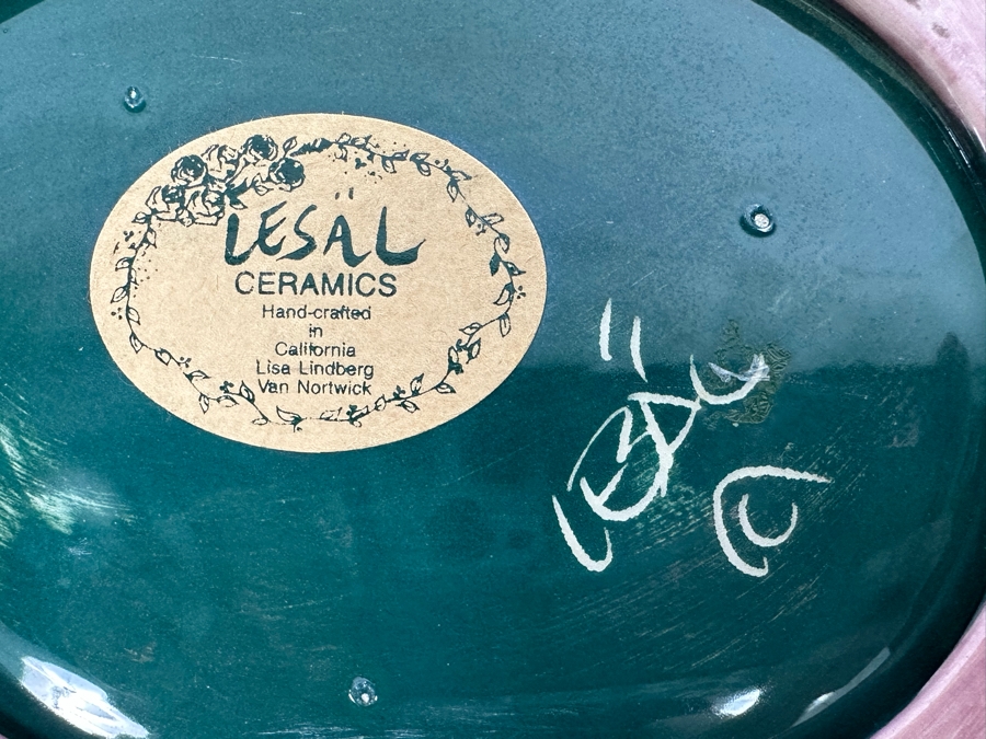 Large Hand Painted Ceramic Bowl By Lesal Ceramics Lisa Lindberg Van Nortwick With Fruit Decorations 15.5W X 12.5D X 3.5H [Photo 8]