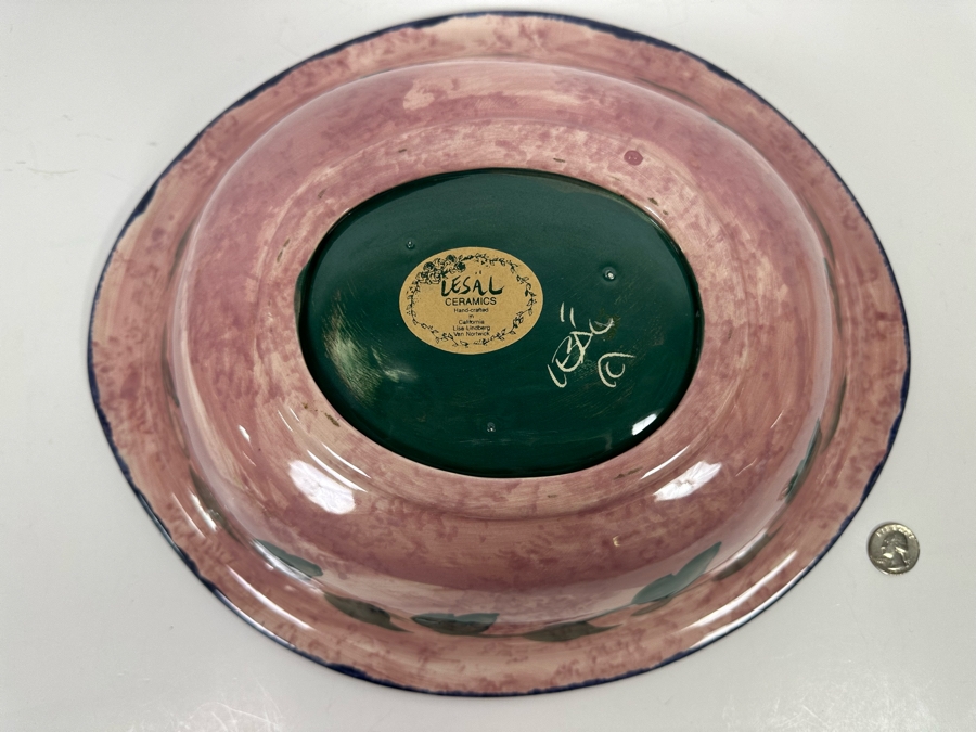 Large Hand Painted Ceramic Bowl By Lesal Ceramics Lisa Lindberg Van Nortwick With Fruit Decorations 15.5W X 12.5D X 3.5H [Photo 7]