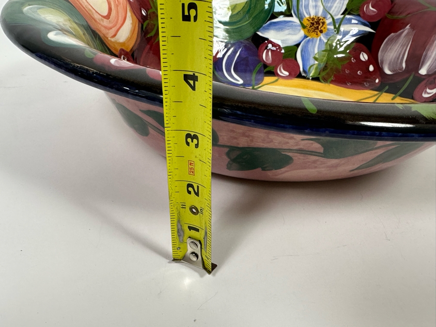 Large Hand Painted Ceramic Bowl By Lesal Ceramics Lisa Lindberg Van Nortwick With Fruit Decorations 15.5W X 12.5D X 3.5H [Photo 12]