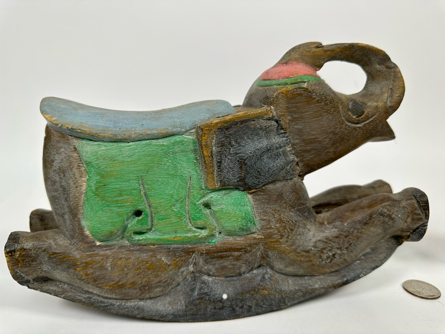 Carved Stone Elephant Within An Elephant Figurine 4.5W And Carved Wooden Rocking Elephant From Thailand 10W [Photo 13]