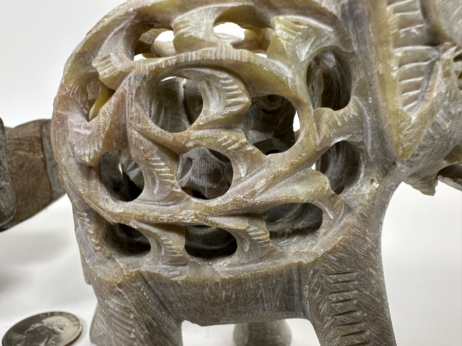 Carved Stone Elephant Within An Elephant Figurine 4.5W And Carved Wooden Rocking Elephant From Thailand 10W [Photo 10]