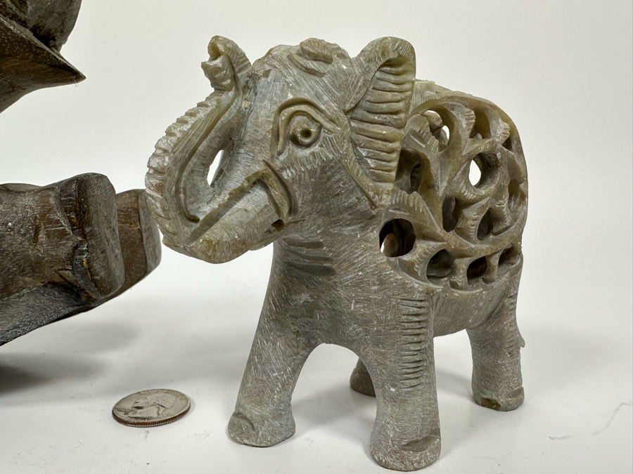 Carved Stone Elephant Within An Elephant Figurine 4.5W And Carved Wooden Rocking Elephant From Thailand 10W [Photo 7]