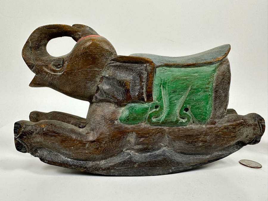 Carved Stone Elephant Within An Elephant Figurine 4.5W And Carved Wooden Rocking Elephant From Thailand 10W [Photo 16]