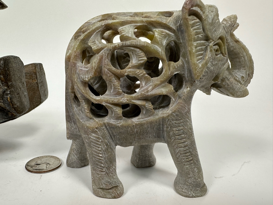 Carved Stone Elephant Within An Elephant Figurine 4.5W And Carved Wooden Rocking Elephant From Thailand 10W [Photo 9]