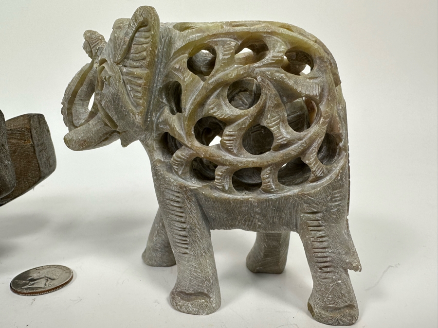 Carved Stone Elephant Within An Elephant Figurine 4.5W And Carved Wooden Rocking Elephant From Thailand 10W [Photo 6]