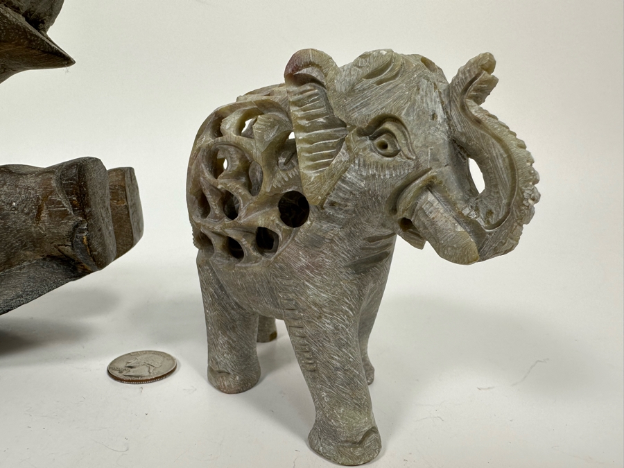 Carved Stone Elephant Within An Elephant Figurine 4.5W And Carved Wooden Rocking Elephant From Thailand 10W [Photo 8]