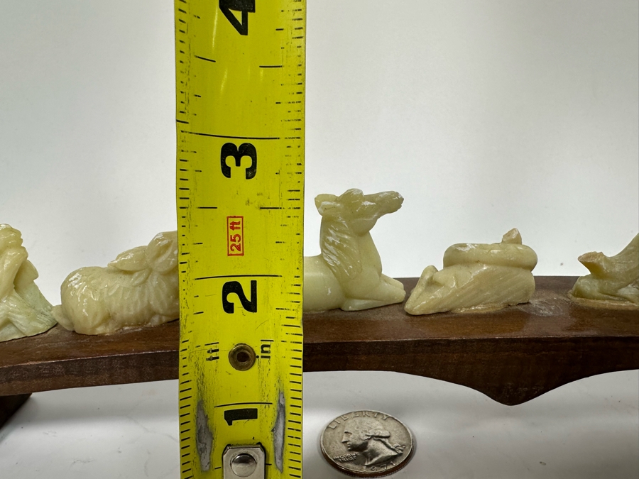 Chinese Hand Carved Stone Animal Figurines On Wooden Arch Bridge Stand 20W X 1D X 2.5H [Photo 20]